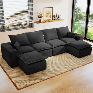 Kayamas 107'' Soft Corduroy Modular L-Shaped Sectional Sofa, 3-Seater Couch with Movable Ottoman for Living Room - 1 of 4