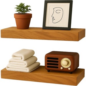 STORE INDYA Wooden Floating Shelves Set of 2-15.7 inch Wood Hanging Shelf - 1 of 4