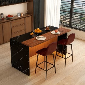 KWPZQEB 63" Modern Kitchen Island, Imitation Marble Rectangle Dining Table with LED & Grille Design for Dining Room, Living Room, Bar, Office - 1 of 4