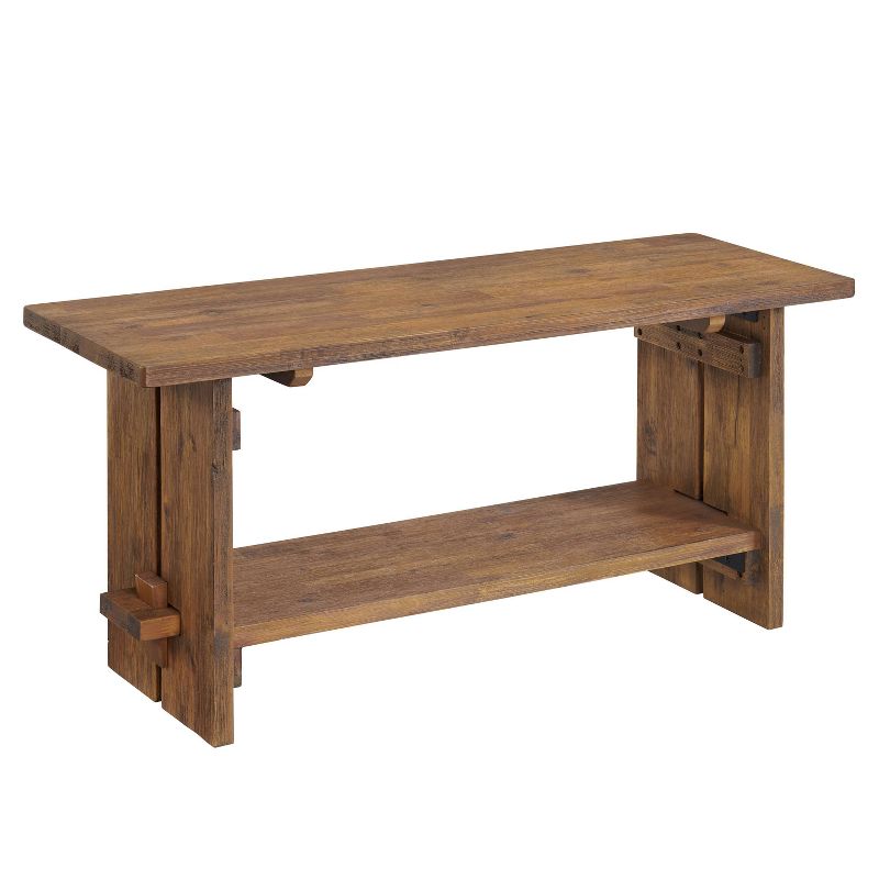 40&#34; Bethel Acacia Wood Bench and Coat Hook with Shelf Natural - Alaterre Furniture, 3 of 17
