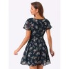 Allegra K Women's Floral Printed Flare Short Sleeve Lace-up V Neck A-Line Chiffon Dress - 4 of 4