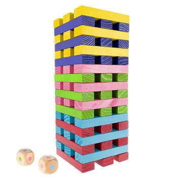 Toy Time Nontraditional Giant Wooden Blocks Tower Stacking Game with Dice- Outdoor Yard Game - Multicolored