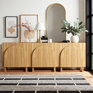 Light Brown Wood Arched Storage Cabinet, Sideboard Buffet Cabinet with Adjustable Shelf Modular Cabinet for Living Room, Entryway – Cuddlewood - 1 of 4
