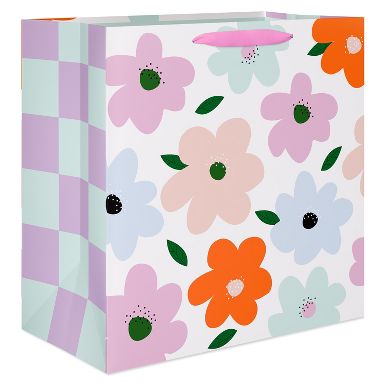 Jumbo Mother's Day Gift Bag, Floral and Checkered 15"x15" Designed by Spaghetti and Meatballs