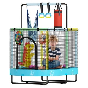 Hooseng 60" Oval Trampoline for Kids, 5 FT Indoor & Outdoor Toddler Trampoline with Safety Enclosure, Adjustable Gymnastics Bar, Swing & Toys - 1 of 4