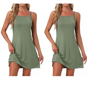 INSPIRE CHIC Women's 2 Pcs Modal Soft Spaghetti-Strap Dress Crewneck Sleepwear - 1 of 4