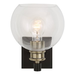 Uttermost Kent Edison 1-Light Wall Sconce – 9.25"H x 7"W Black & Antique Brass Glass Shade Classic Design - 1 of 4