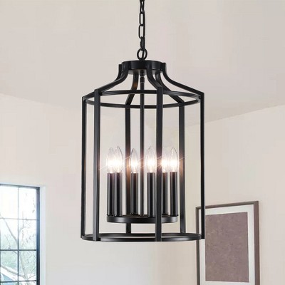 PAKOKULA Industrial 6-Light Matte Black Lantern Cage Farmhouse Chandelier for Dining Room