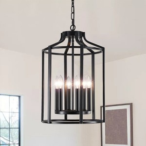 PAKOKULA Industrial 6-Light Matte Black Lantern Cage Farmhouse Chandelier for Dining Room - 1 of 4