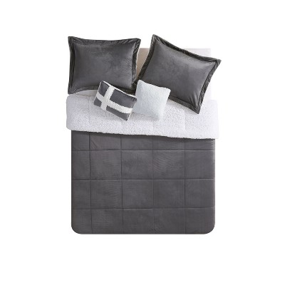 3pc King Micro Mink Sherpa Comforter Set Charcoal - VCNY