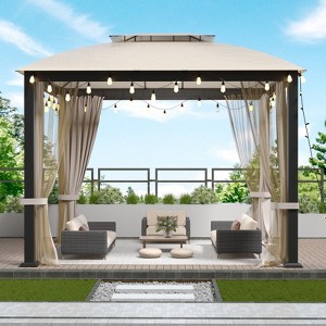 Gulches 10x10ft Soft Top Metal Gazebo with Mosquito Net, Sunshade Curtains, Sturdy Heavy Duty Double Roof Canopy, Steel for Gardens, Patio, Backyard - 1 of 4
