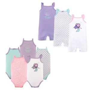 Hudson Baby Infant Girls Cotton Bodysuits and Rompers, 8-Piece, Mermaid - 1 of 2