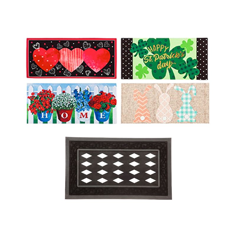 Evergreen Indoor Outdoor Doormat Bundle Set of 5 - Frame and 4 Holiday Seasonal Inserts Valentine's Hearts Easter 4th of July and St. Patricks, 1 of 7
