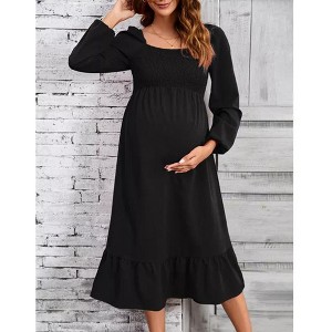 Clearlove Expecting Mothers' Square Neck Long Sleeve Maternity Dress Stretchy Comfort with Flattering Silhouette - 1 of 4