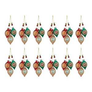 Triple Reflector Ornament Set of 12 – Glass 10.5"H – Red, Green, Gold Holiday Decor By Melrose - 1 of 3