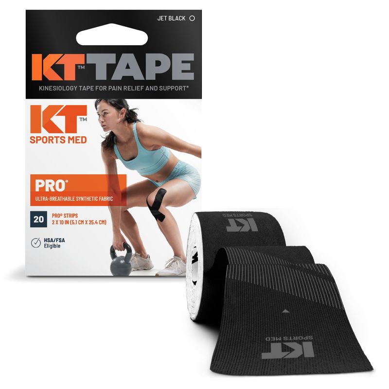 KT Tape, Sports Med, PRO 20 Strip 10", Precut, Jet Black, 1 of 7