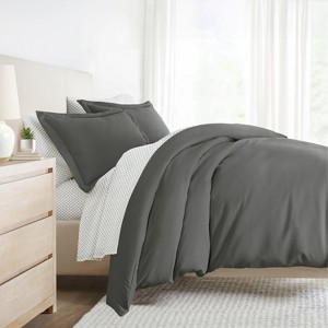 8PC Complete Bedding, Solid Duvet Cover, White Comforter and Patterned Sheet Set - Becky Cameron - 1 of 4