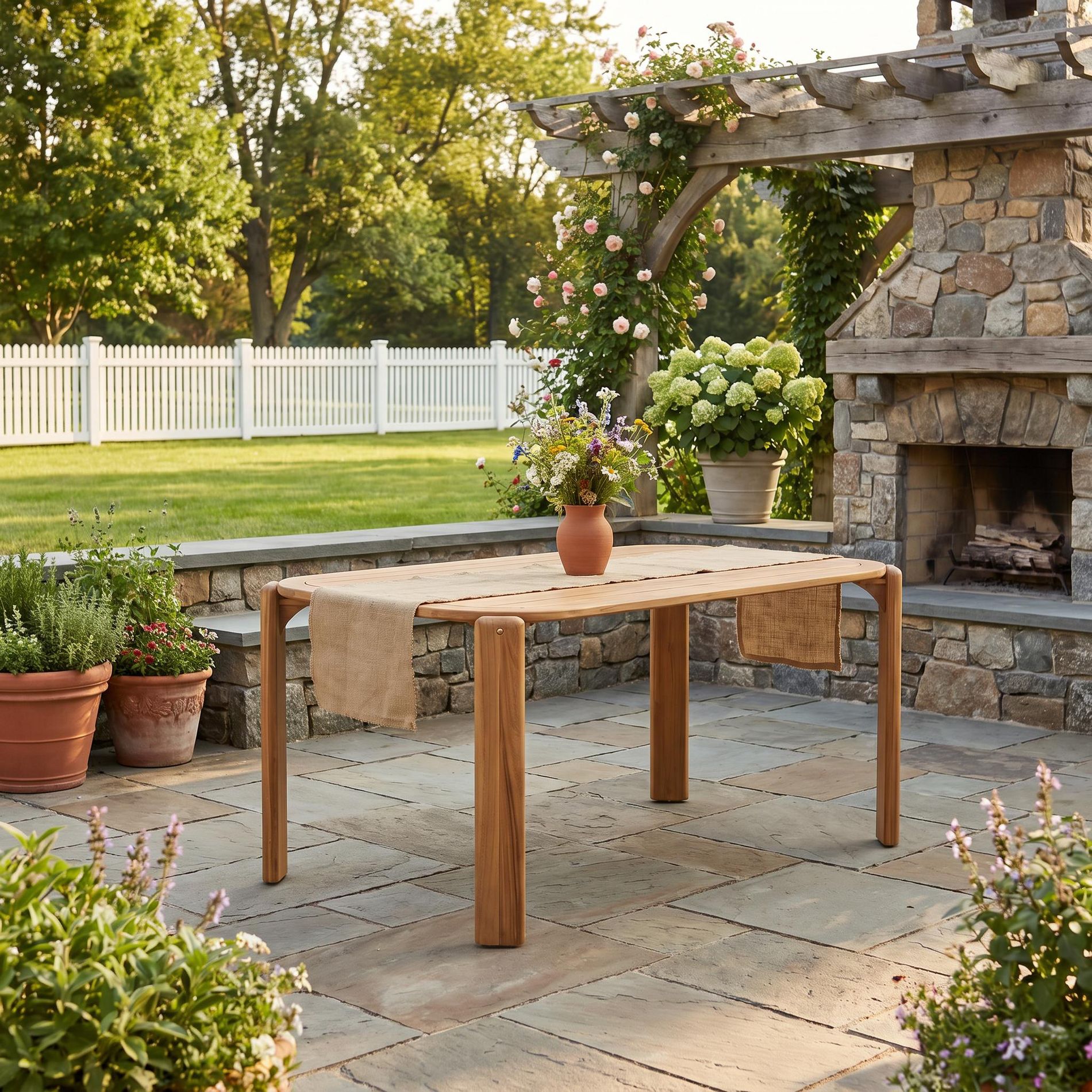 ModernLuxe Outdoor Dining Table, Teak Finish Slat Top Patio Table, Weather-Resistant Acacia Wood Dining Table for Patio, Garden & Balcony