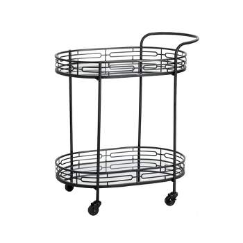Deluxe 2 Tier Metal Oval Mirrored Bar Cart Black - Glitzhome