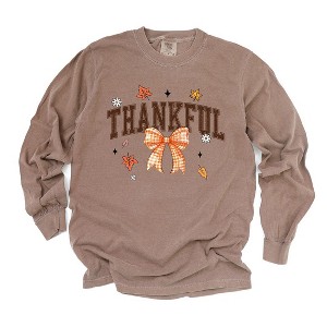 Simply Sage Market Women's Coquette Thankful Long Sleeve Garment Dyed Tee - 1 of 4