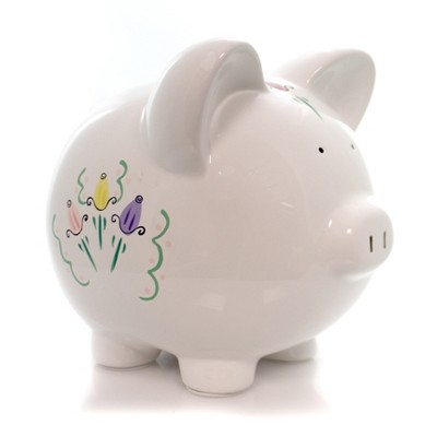 Bank 7.5" Bank Rose Petal Ceramic Piggy  -  Decorative Banks