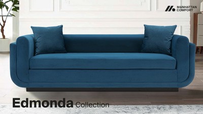 Edmonda Dark Gray Velvet Upholstered Sofa with Pillows