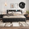 King Size Bed Frame with PU Faux Leather, Button Headboard with Charging Station, All-Metal Full Platform Bed Frame with Storage, Black - 3 of 4