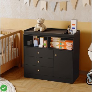 Baby Changing Table Dresser, Wooden Diaper Changing Station with 2 Open Shelves, 3 Drawers, and 1 Cabinet - 1 of 4