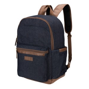 Wrangler Powell Denim Backpack for Mens Womens Kids, Classic Logo Water Resistant Casual Daypack for Travel with Padded Laptop Notebook Sleeve - 1 of 4