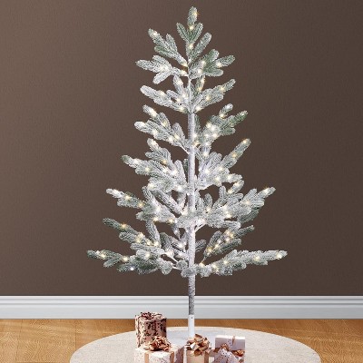 VINGLI 4ft Lighted Artificial Pine Tree, Flocked Christmas Tree with 325 Warm White Lights, 48 Branches
