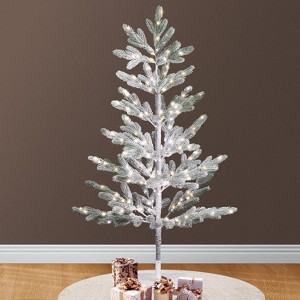 VINGLI 4ft Lighted Artificial Pine Tree, Flocked Christmas Tree with 325 Warm White Lights, 48 Branches - 1 of 4