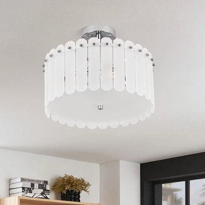 PAKOKULA 4-Light Modern Silver Drum Semi-Flush Mount Ceiling Light With Frosted Glass Shade
