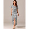Seta T Women's Summer Casual V Neck Split Hem Short Sleeve Floral Maxi Sundress - 3 of 4