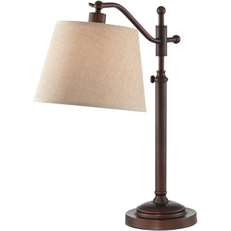 Regency Hill Downbridge Style Desk Table Lamp Adjustable Height 30.5" Tall Bronze Metal Tan Linen Look Shade for Living Room Bedroom Office, 5 of 9