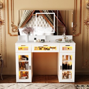 Famapy White Large Makeup Mirror Visual Storage Adjustable Light Vanity Table - 1 of 4