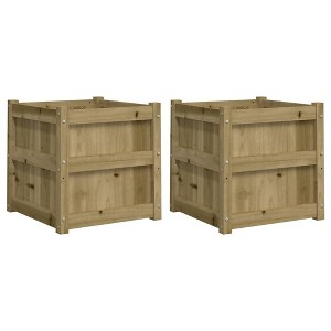vidaXL Garden Planters - Decorative Outdoor Flower Box - 2 Pcs - Solid Vacuum Pressure Impregnated Pine Wood - 19.7"x19.7"x19.7" - Brown Natural - 1 of 4
