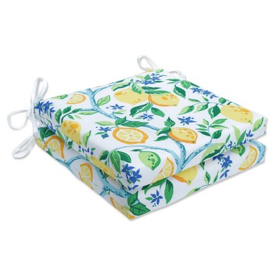 2pk Outdoor/Indoor Squared Corners Seat Cushion Set Lemon Tree Yellow - Pillow Perfect