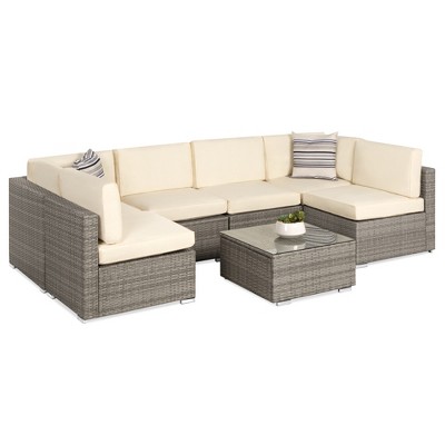 Best Choice Products Brandclub Best Choice Products 7 Piece Outdoor Modular Patio Conversation Furniture Wicker Sectional Set Gray Cream