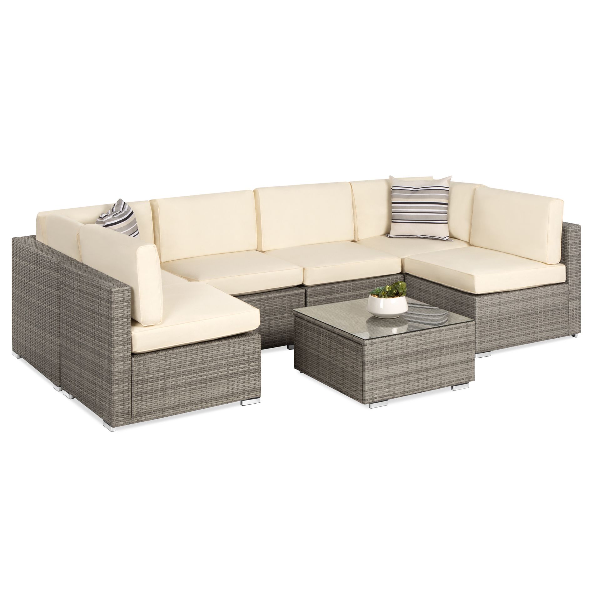 Best Choice Products 7-Piece Outdoor Modular Patio Conversation Furniture, Wicker Sectional Set - Gray/Cream