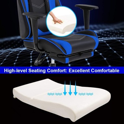 Ergonomic Black and Blue Faux Leather Gaming Chair with Footrest