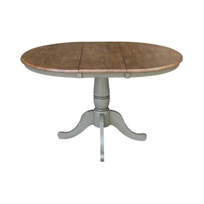 Distressed Hickory and Stone Round Extendable Dining Table