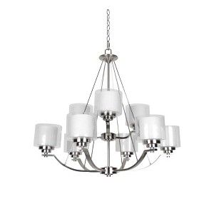 Sunset Lighting Abbot 9-Light Two Tier Chandelier, Frosted Opal Glass,  Bright Satin Nickel Finish - 1 of 4