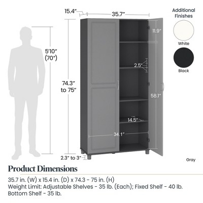 Black Laminated Freestanding Utility Storage Cabinet with Adjustable Shelving