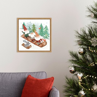 Woodland Gnomes Christmas Canvas Print with Frame 16 x 16