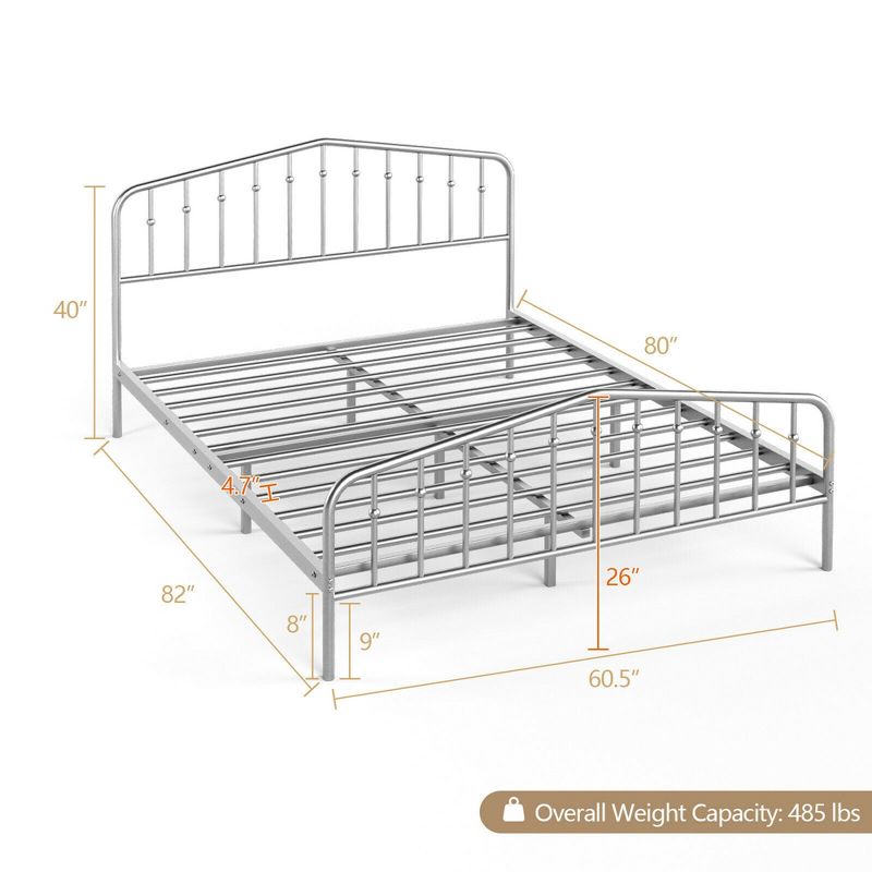 Costway Queen Size Metal Bed Frame Platform Headboard & Footboard W/Storage Sliver, 2 of 10