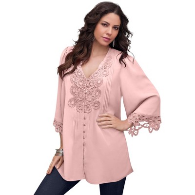 Roaman's Women's Plus Size Juliet Lace Big Shirt