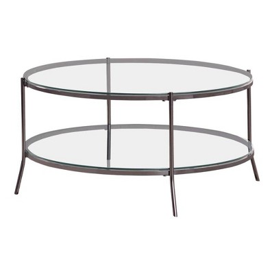 Modern Black Nickel Round Coffee Table with Glass Top