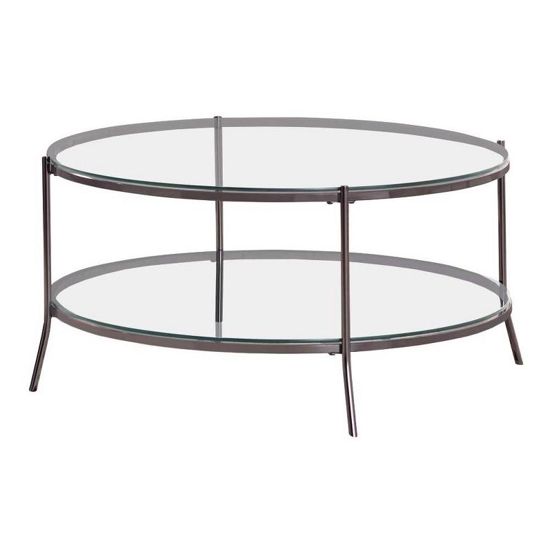 Laurie Round Coffee Table with Glass Top and Shelf Black Nickel - Coaster, 1 of 5