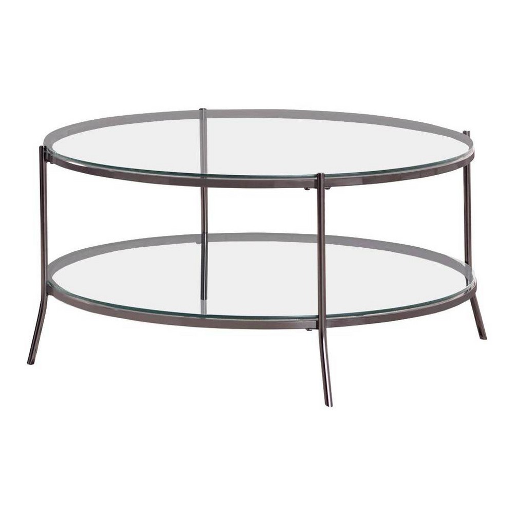 Photos - Dining Table Laurie Round Coffee Table with Glass Top and Shelf Black Nickel - Coaster