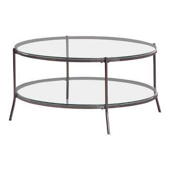 Laurie Round Coffee Table with Glass Top and Shelf Black Nickel - Coaster